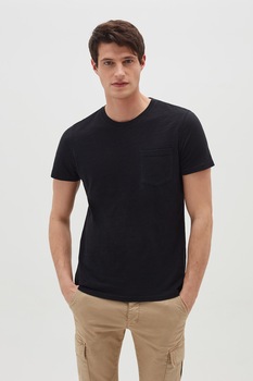 OVS, Tricou cu decolteu la baza gatului, Negru stins OVS, Tricou cu decolteu la baza gatului, Negru stins