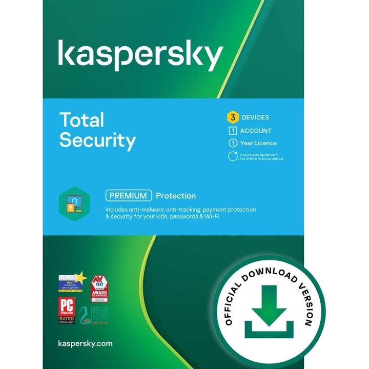 Kaspersky Total Security 2021, 1 An, Download Version, 1.5 GB