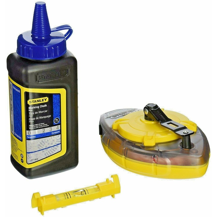 Корда за маркиране Stanley PowerWinder, 30м, Комплект с тебешир Stanley и нивелир от ABS тел