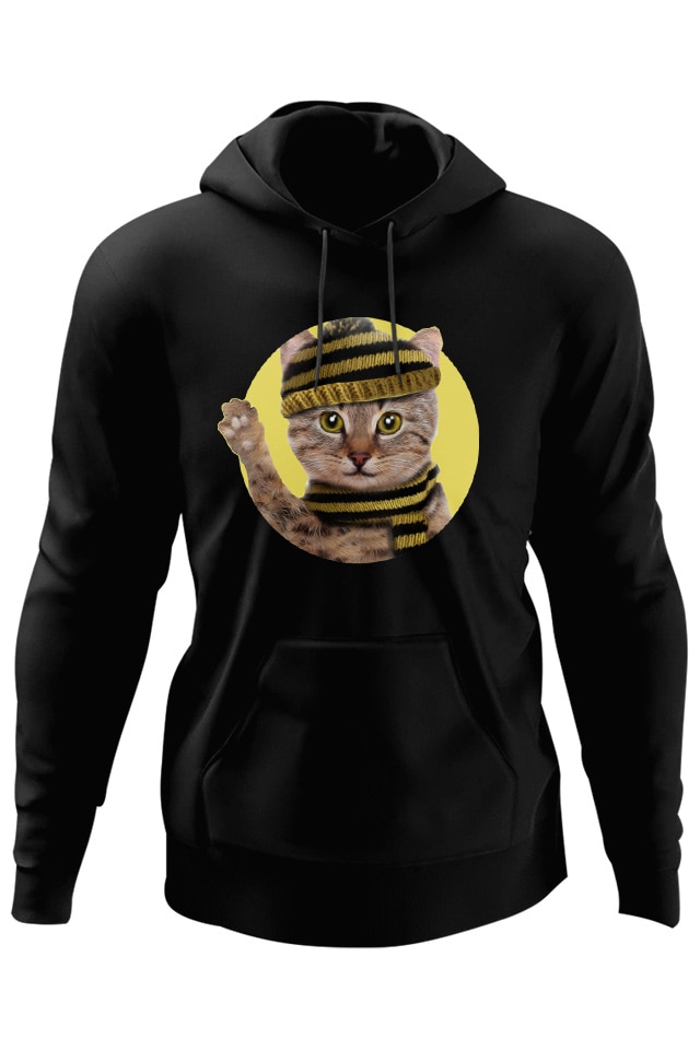 Hanorac Negru Adulti Pisica Pufosenie cadou Dragobete iubit sot