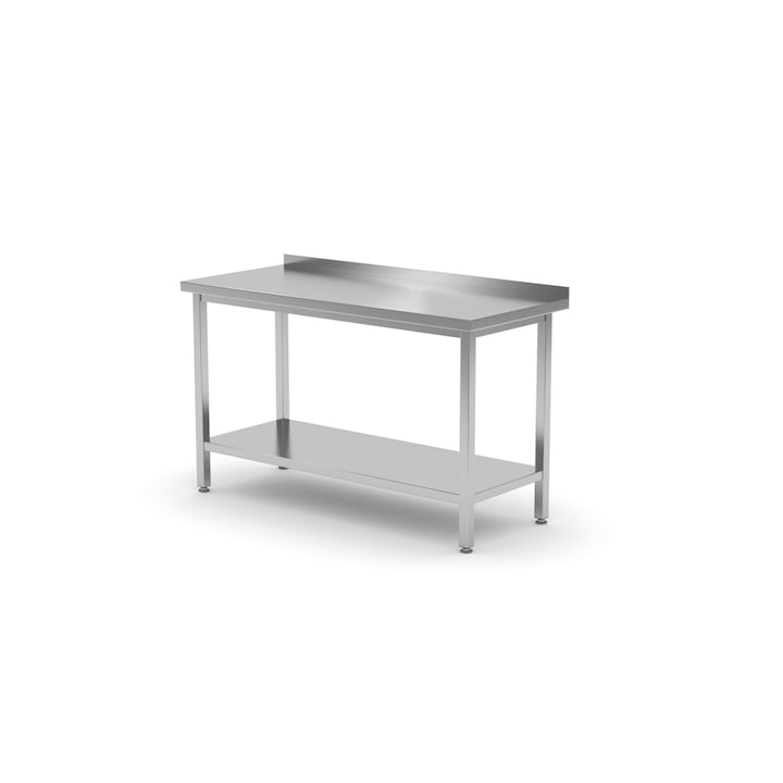 Masa de lucru profesionala din inox, pentru perete, cu polita, Hendi, 1200x700x(H)850 mm