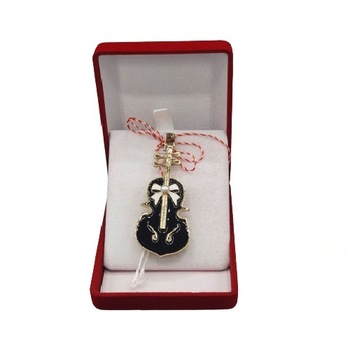 Martisor tip brosa in forma de Contrabas, in cutie de catifea Martisor tip brosa in forma de Contrabas, in cutie de catifea