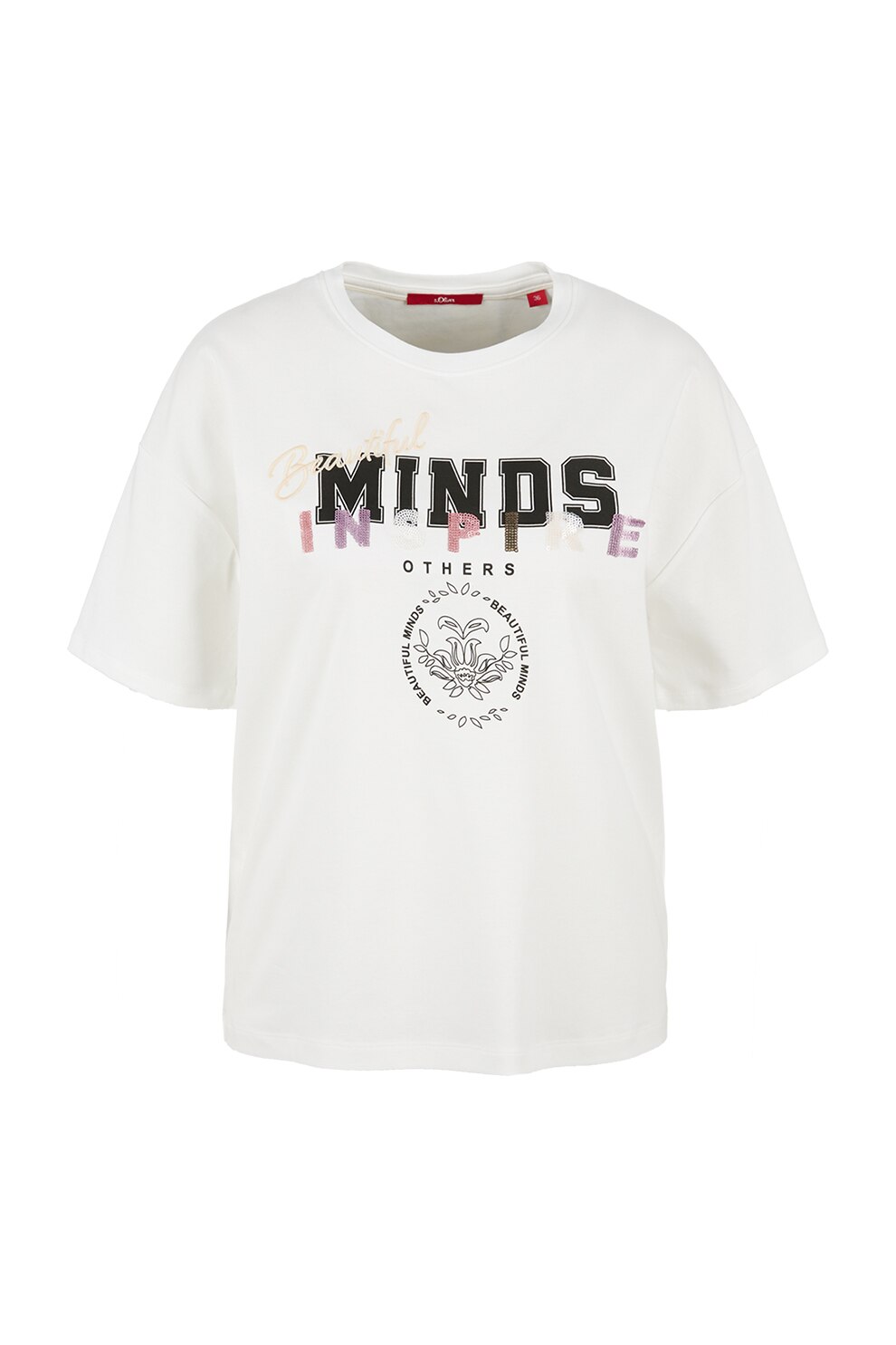 s.Oliver, Tricou de bumbac cu imprimeu, alb, negru, mov