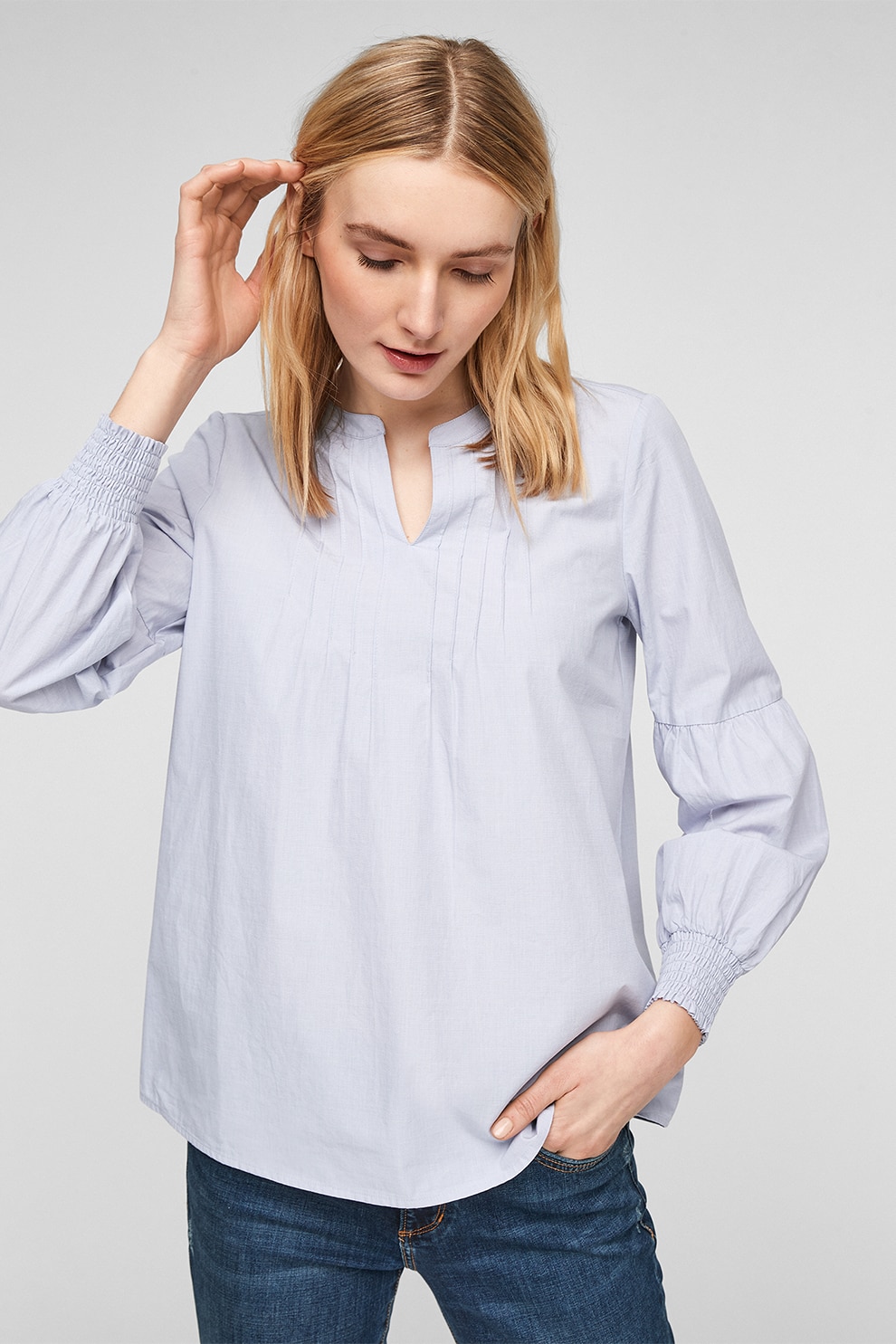 s.Oliver, Bluza lejera cu mansete elastice, Albastru azur, S