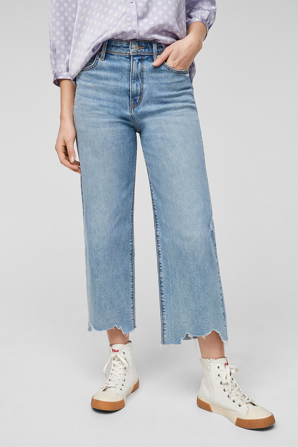 s.Oliver, Blugi crop cu croiala ampla, Albastru lavanda