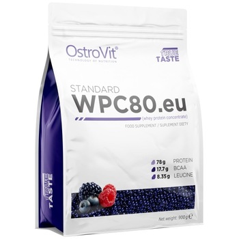 Supliment alimentar OstroVit Whey Protein Concentrate 80%, Fructe amare, 900 gr Supliment alimentar OstroVit Whey Protein Concentrate 80%, Fructe amare, 900 gr