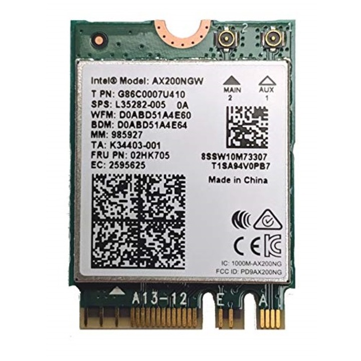 Placa de retea, Intel, Dual Band Wireless-AX200NGW WLAN/Wi-Fi 6 M.2 2230 2x2 M.2/A-E-Key, Wi-Fi 6 AX200,2.4GHz/5GHz Bluetooth 5.1, M.2/A-E-Key 802.11ax