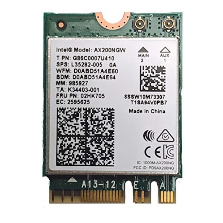 Placa de retea, Intel, Dual Band Wireless-AX200NGW WLAN/Wi-Fi 6 M.2 2230 2x2 M.2/A-E-Key, Wi-Fi 6 AX200,2.4GHz/5GHz Bluetooth 5.1, M.2/A-E-Key 802.11ax