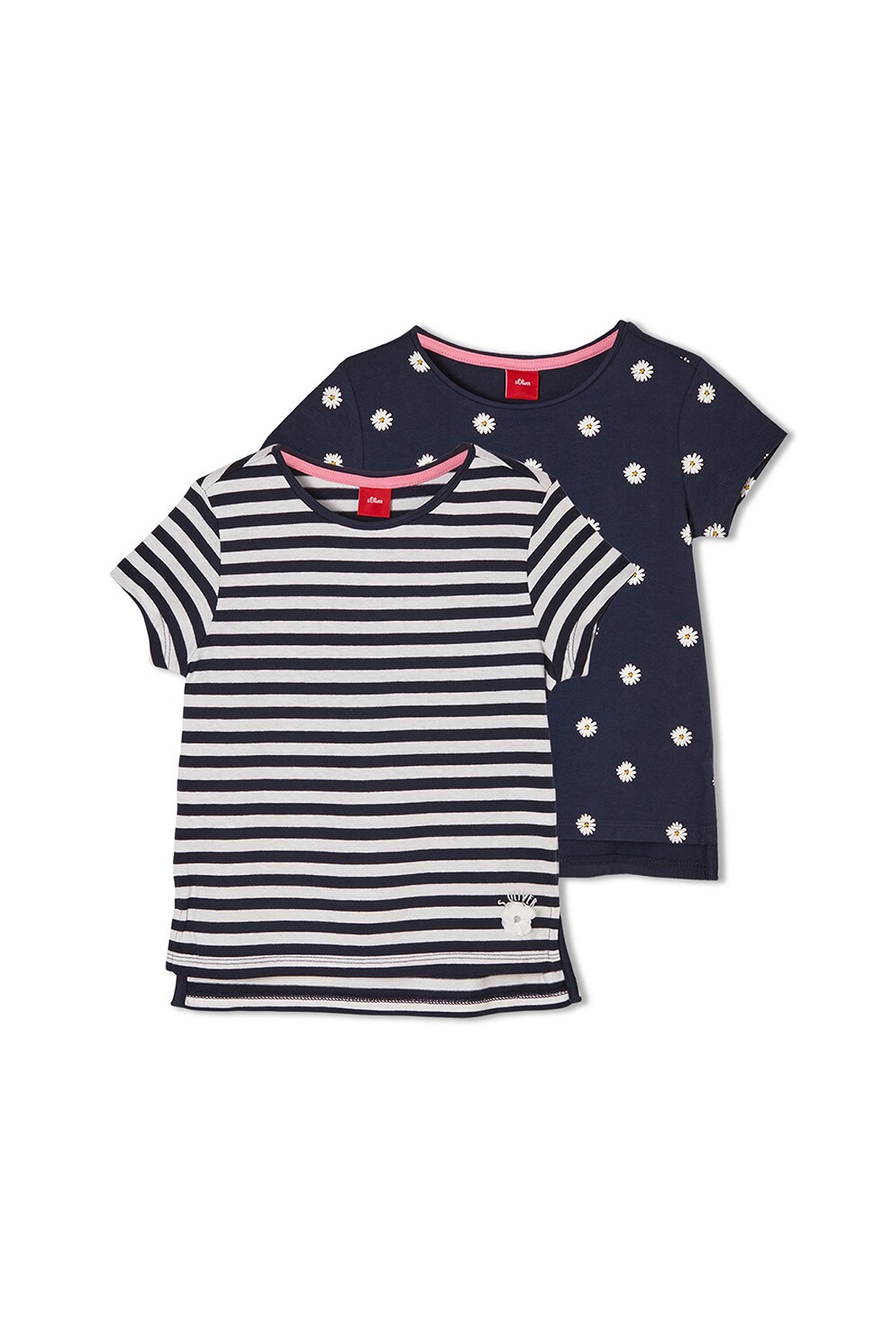 s.Oliver, Set 2 tricouri, fete, cu dungi si buline, Bleumarin/Alb, Bleumarin/Alb