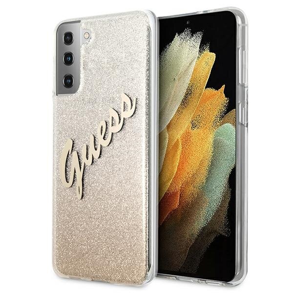 Husa compatibila cu Samsung S21 Guess Glitter Gradient Script gold