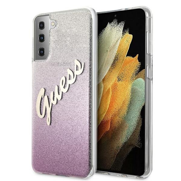 Husa compatibila cu Samsung S21 Guess Glitter Gradient Script pink
