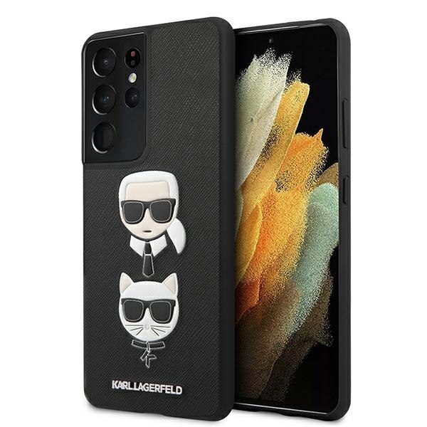 Husa compatibila cu Samsung Galaxy S21 Karl Lagerfeld Saffiano Ikonik Karl&Choupette Head black
