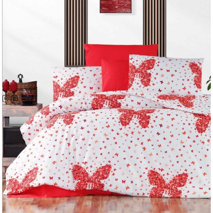 Спално бельо Terpe Red Butterflies, Ранфорс, 2 души, 50X70, 200X200