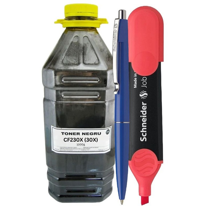 Set Bidon Refill Jadi Praf Toner Compatibil HP(30X) CF230X Negru, 1000g- Pix Schneider si Textmarker Schneider