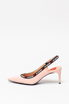 Love Moschino, Pantofi slingback de piele lacuita cu benzi logo Love Moschino, Pantofi slingback de piele lacuita cu benzi logo