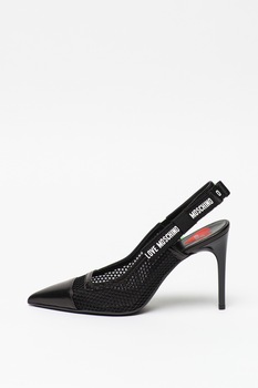 Love Moschino, Pantofi stiletto slingback de plasa si piele Love Moschino, Pantofi stiletto slingback de plasa si piele