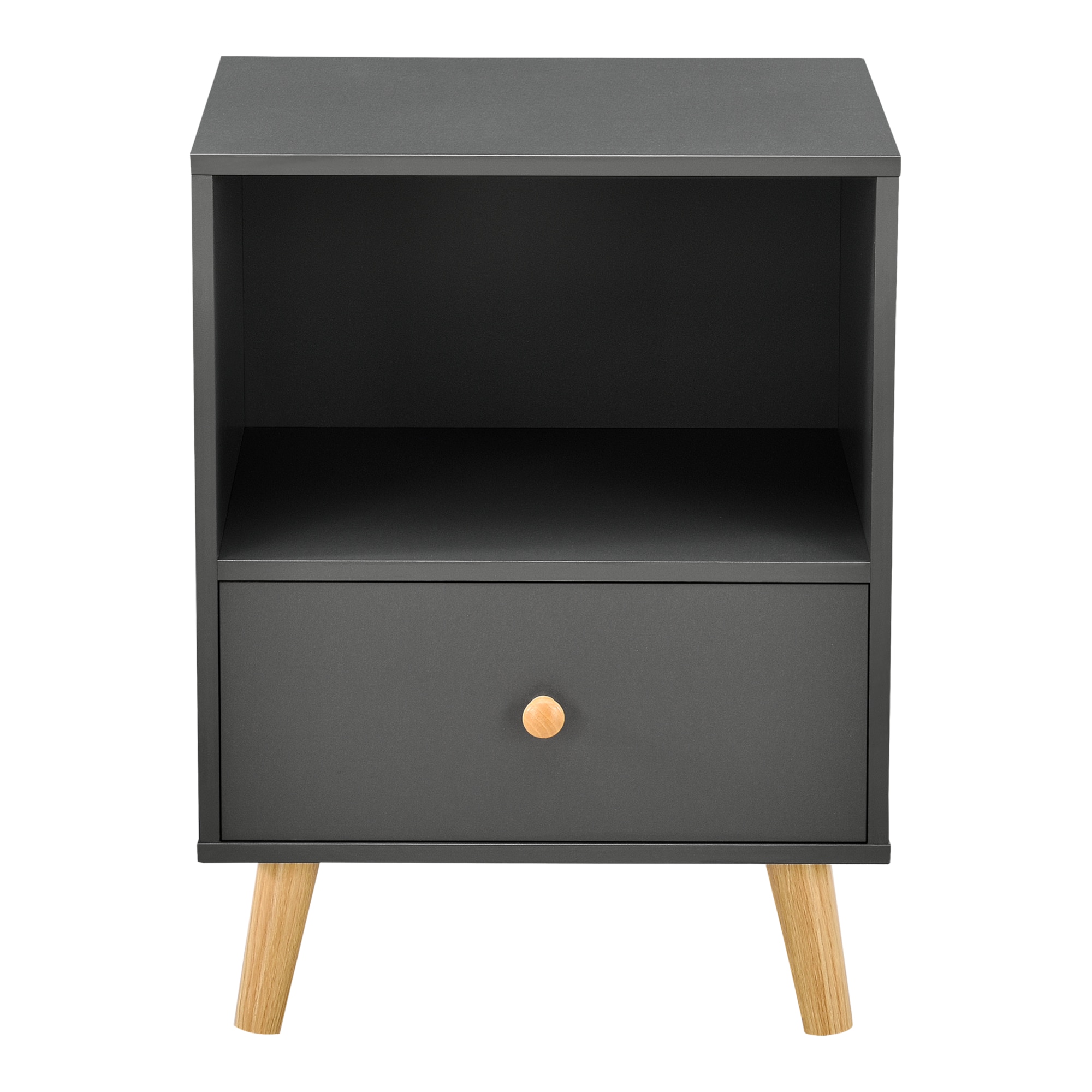 Noptiera Sundsvall DG, en.casa, 54 x 40 x 30 cm, PAL/lemn/PVC, gri inchis cu 1 sertar si compartiment depozitare