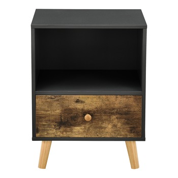 Noptiera Sundsvall SDH, en.casa, 54 x 40 x 30 cm, PAL/lemn/PVC, negru/efect lemn nuanta inchisa cu 1 sertar si compartiment depozitare Noptiera Sundsvall SDH, en.casa, 54 x 40 x 30 cm, PAL/lemn/PVC, negru/efect lemn nuanta inchisa cu 1 sertar si compartiment depozitare