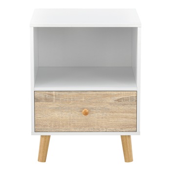 Noptiera Sundsvall WE, en.casa, 54 x 40 x 30 cm, PAL/lemn/PVC, alb/efect lemn stejar cu 1 sertar si compartiment depozitare Noptiera Sundsvall WE, en.casa, 54 x 40 x 30 cm, PAL/lemn/PVC, alb/efect lemn stejar cu 1 sertar si compartiment depozitare