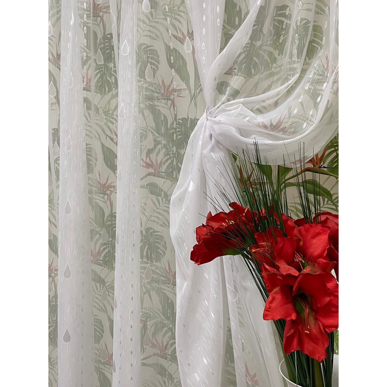 Perdea alba brodata cu picaturi de ploaie albe 300x245cm , cu rejansa by Liz Line - RD1753