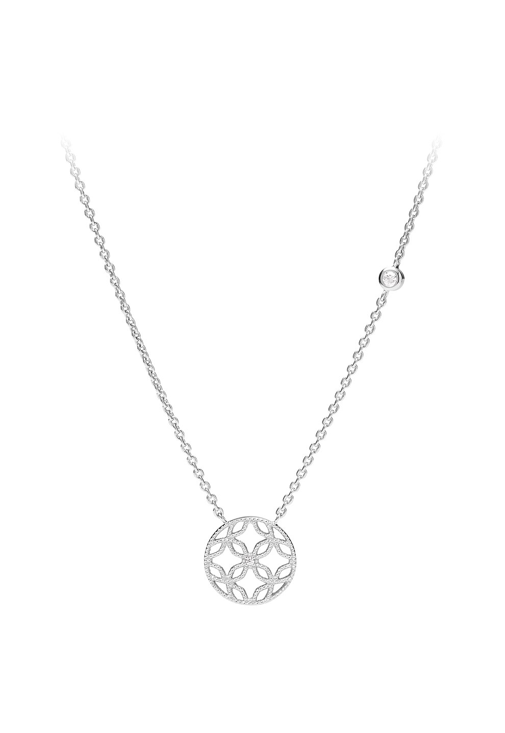 Fossil, Colier de argint veritabil cu pandantiv rotund, Argintiu
