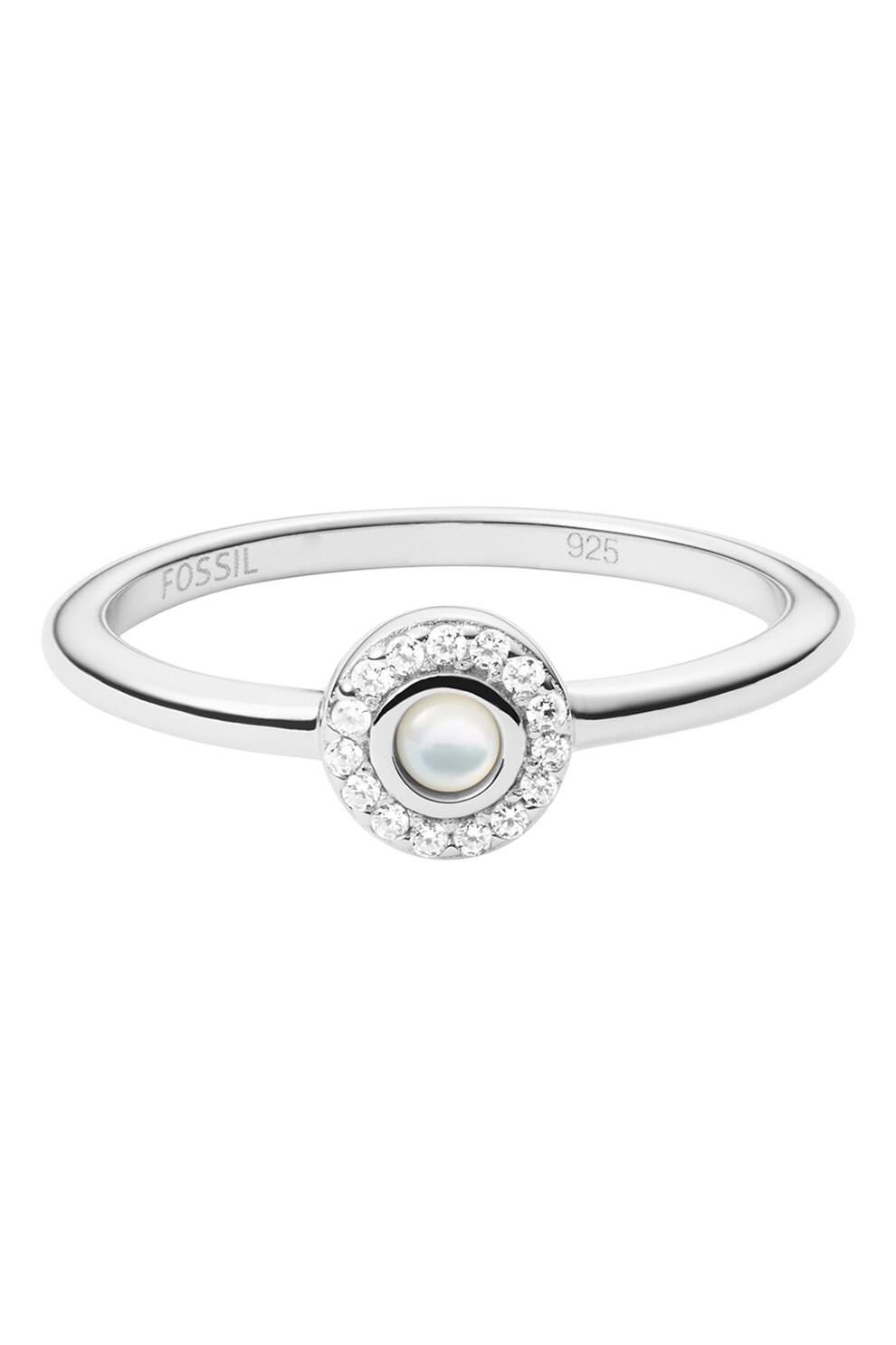 Fossil, Inel din argint veritabil decorat cu zirconia, Argintiu, 56 Standard