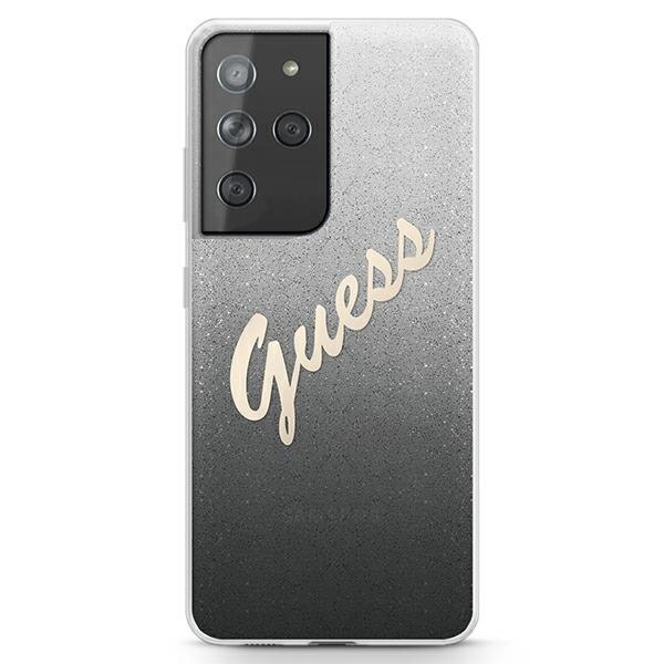 Husa compatibila cu Samsung S21 Ultra Guess Glitter Gradient Script black