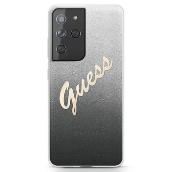 Husa compatibila cu Samsung S21 Ultra Guess Glitter Gradient Script black Husa compatibila cu Samsung S21 Ultra Guess Glitter Gradient Script black