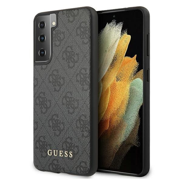 Husa compatibila cu Samsung S21 Guess 4G Metal Gold Logo grey