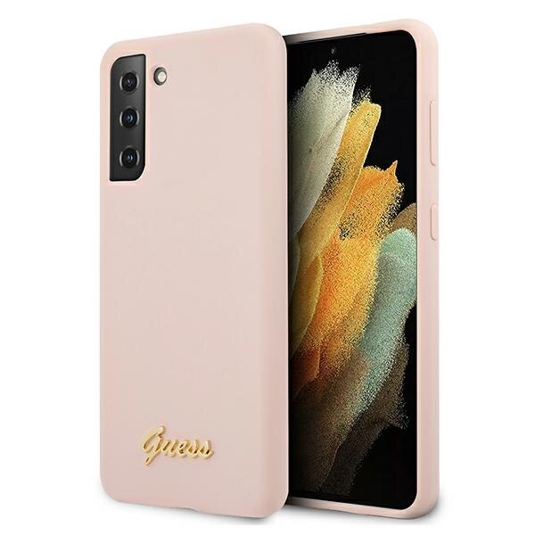 Husa compatibila cu Samsung S21 Guess Silicone Script Metal Logo pink