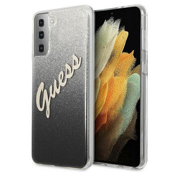 Husa compatibila cu Samsung S21 Guess Glitter Gradient Script black Husa compatibila cu Samsung S21 Guess Glitter Gradient Script black