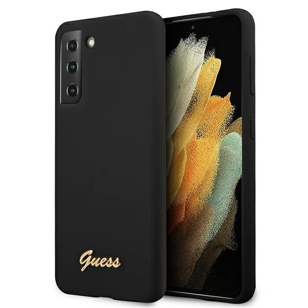 Husa compatibila cu Samsung S21 Plus Guess Silicone Script Metal Logo black