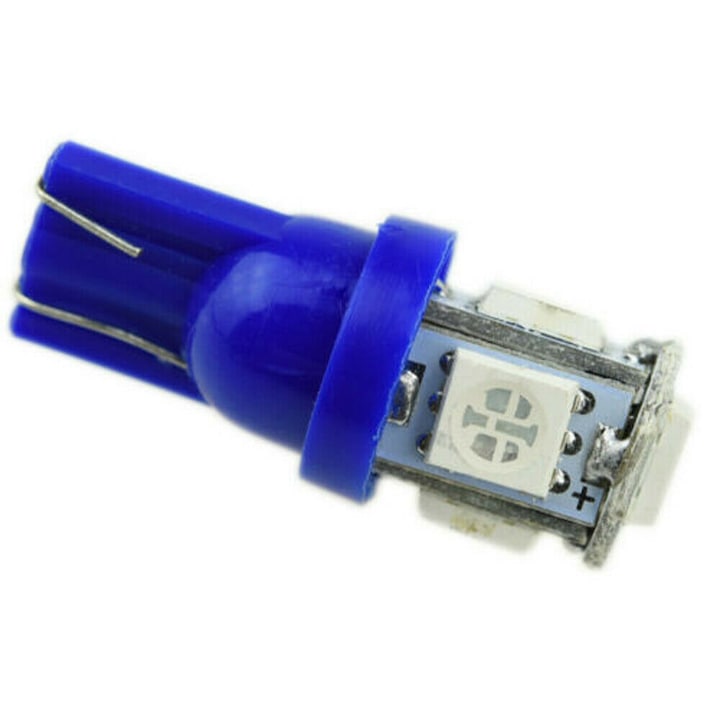 Bec Led T10 Flexzon, 5 LED SMD, W5W, 12V, Pentru Pozitie, Plafoniere, Portbagaj, Lumina Albastru