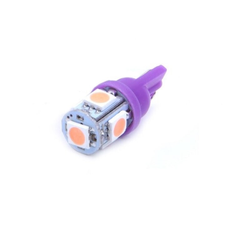 Bec Led T10 Flexzon, 5 LED SMD, W5W, 12V, Pentru Pozitie, Plafoniere, Portbagaj, Lumina Violet