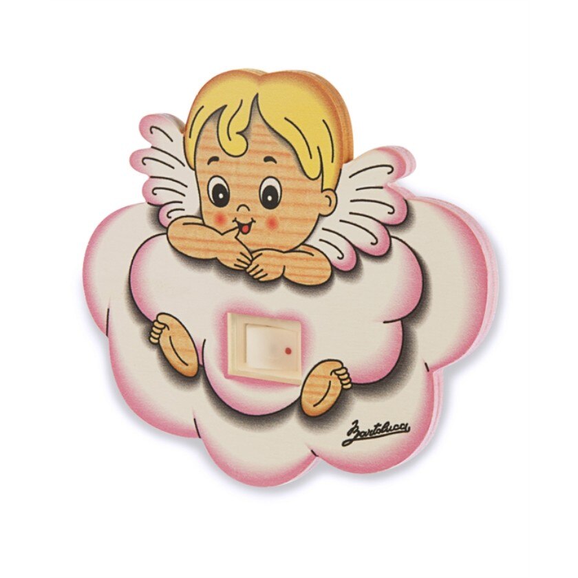 Lampa de veghe din lemn cu model Inger Roz, pentru copii