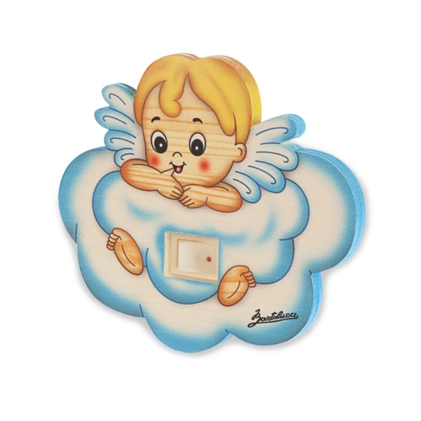 Lampa de veghe din lemn cu model Inger Albastru, pentru copii