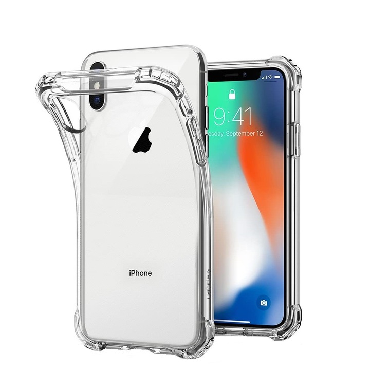 Калъф PlanetPhone, Съвместим с Apple iPhone X Max, Xs Max, 10 Max, Удароустойчив, Подсилени ъгли, Нехлъзгащ силикон, Прозрачен