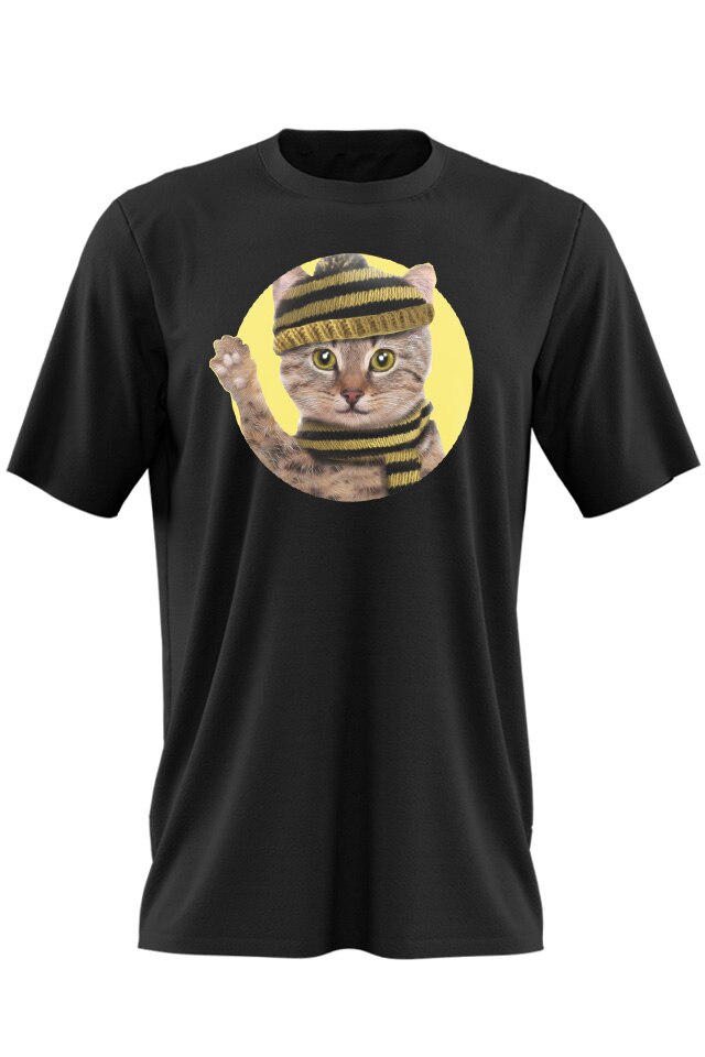Tricou Negru Adulti Pisica Pufosenie