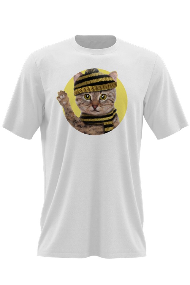 Tricou Alb Adulti Pisica Pufosenie