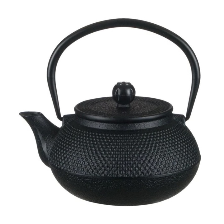 Чугунен чайник с метален филтър, черен, 590 мл