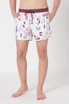 LTB, Pantaloni scurti de baie cu imprimeu text Gisafo, Alb LTB, Pantaloni scurti de baie cu imprimeu text Gisafo, Alb