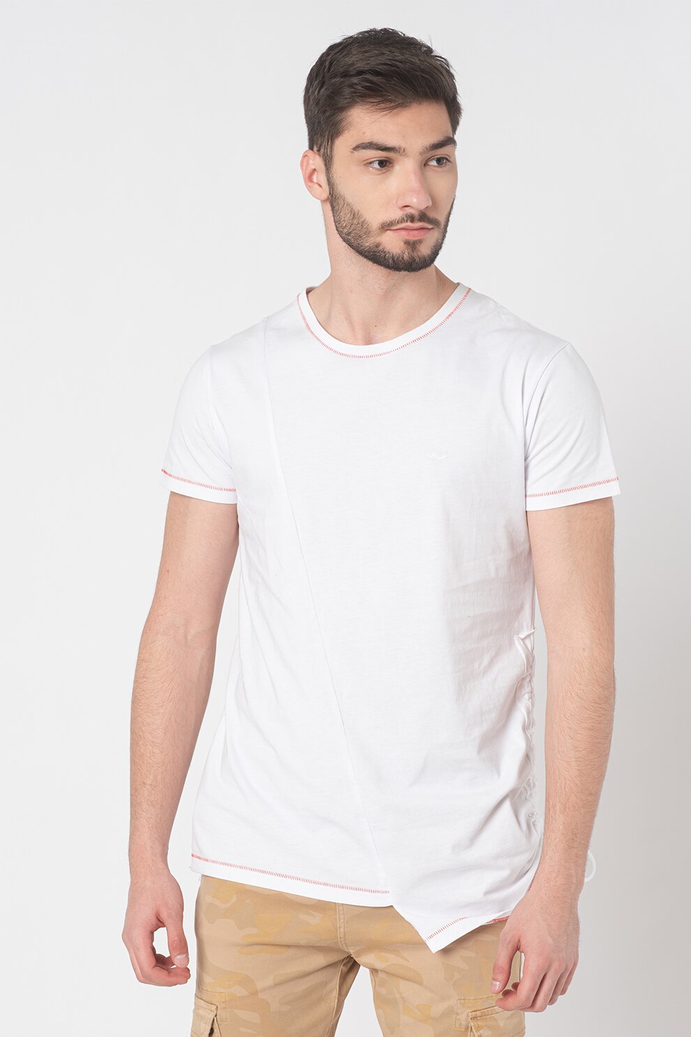 LTB, Tricou cu decolteu la baza gatului si imprimeu text Saboza, Alb