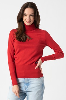 LTB, Pulover cu guler inalt plisat Arleen, Rosu, XS LTB, Pulover cu guler inalt plisat Arleen, Rosu, XS
