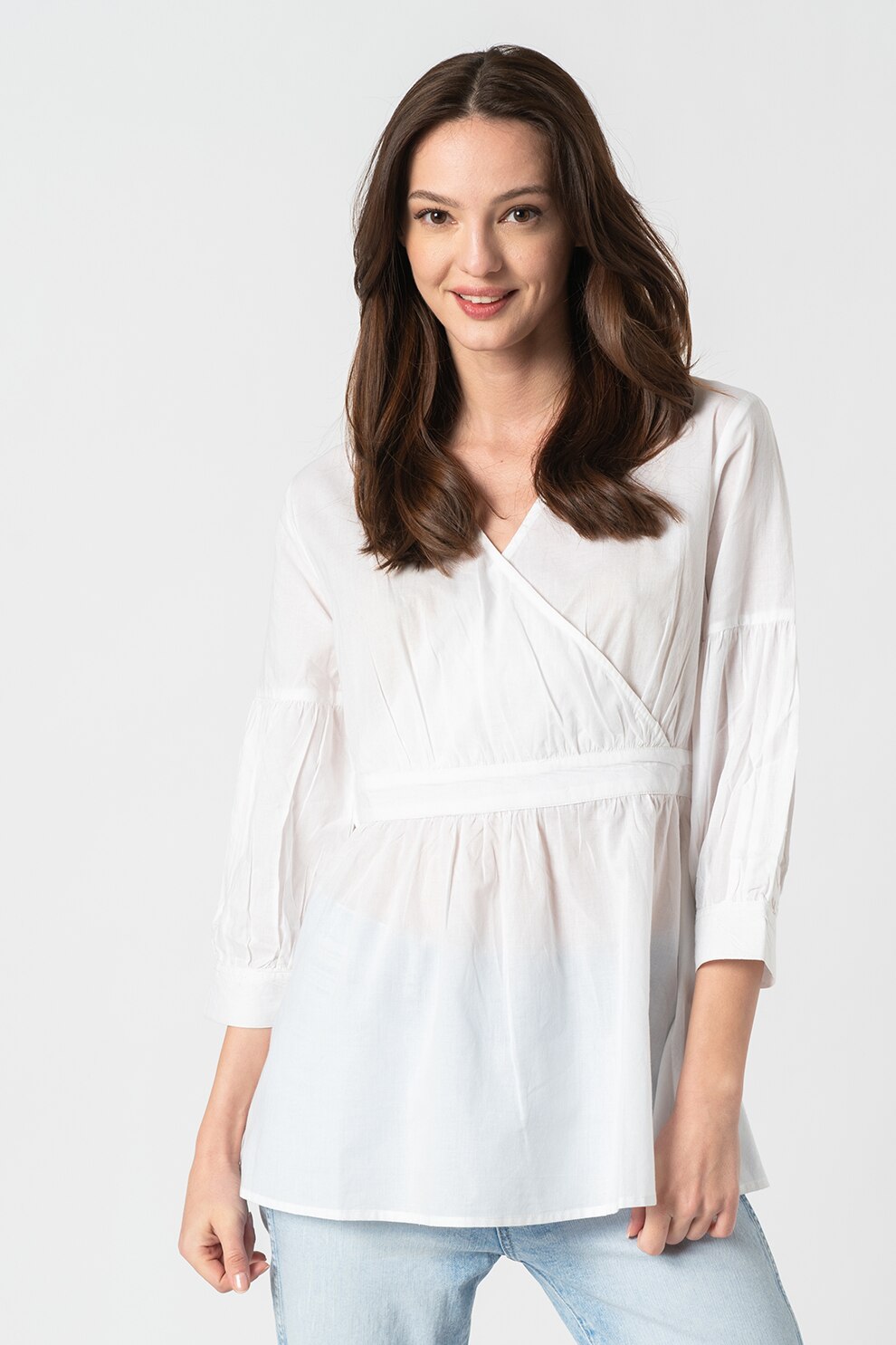 LTB, Bluza tip tunica cu decolteu cache-coeur Zitoda, Alb