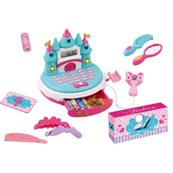 Casa de Marcat, Model Castel Printese, include calculator real, Scanner de Produse si Multiple accesorii de infrumusetare fetite, bleu Casa de Marcat, Model Castel Printese, include calculator real, Scanner de Produse si Multiple accesorii de infrumusetare fetite, bleu