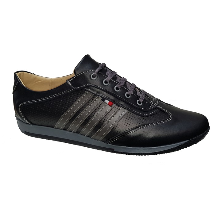 Férfi természetes bőr sportcipő, fekete, 43