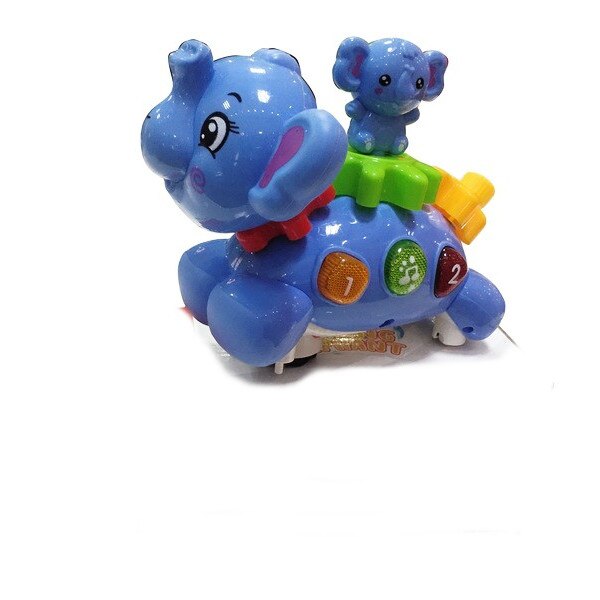 Elefant interactiv cu o figurina cu muzica si lumini, albastru