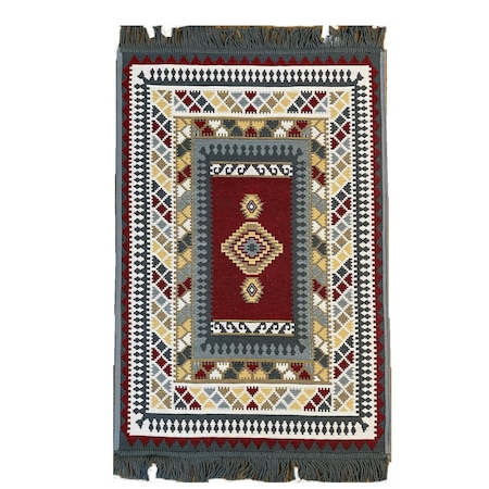 Covor rustic tesut, Serhouse, doua fete, gri/rosu, Dimensiune 60X120cm