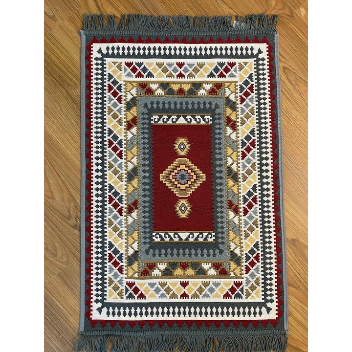 Covor rustic tesut, Serhouse, doua fete, gri/rosu, Dimensiune 60X120cm