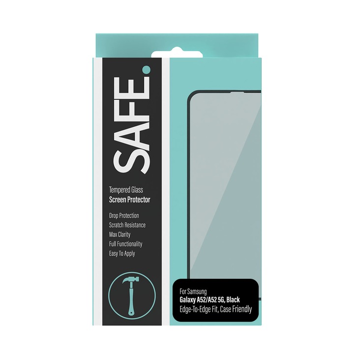 Стъклен протектор Safe за Samsung Galaxy A52/A52 5G/A52s/A53 5G, Case Friendly, Черен